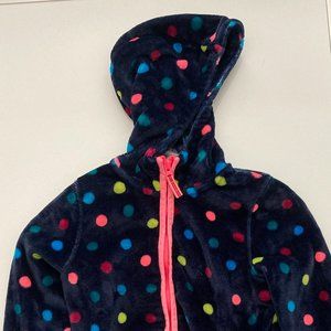 Lands' End Girls Dark Blue Fleece Polka Dot Jacket, Size Small, 7-8